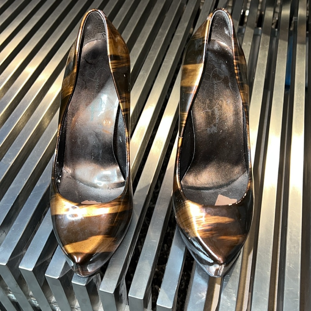 Jessica Simpson, two-tone brown and gold stiletto PRICE IS FIRM